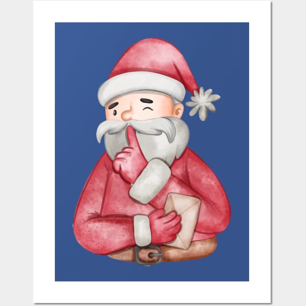 Santa Watercolor Funny Wall Art by Mako Design 